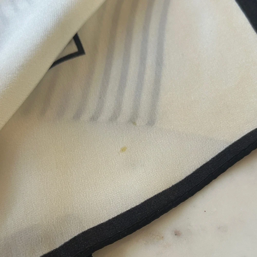 Neutral Black and Cream Geometric Silk Scarf